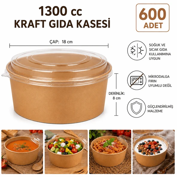 KAPAKLI 1300 cc Kraft Gıda Kasesi - 600 Adet ürün görseli 1
