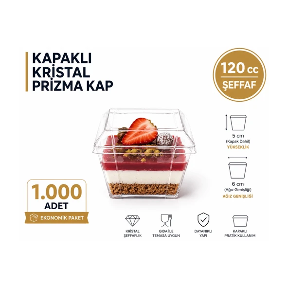 120 cc -KAPAKLI- Kristlal Prizma Kap - 1000 Adet ürün görseli 1