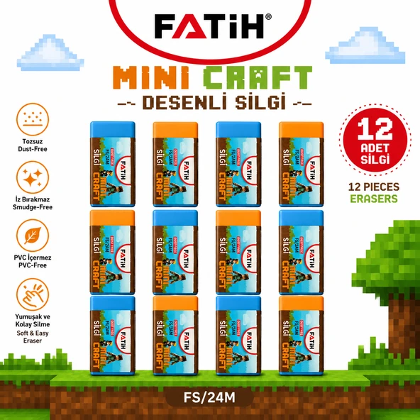Fatih Mini Craft Desenli Silgi 12'li Set Tozsuz İz Bırakmaz PVC İçermez Yumuşak Silgi ürün görseli 1