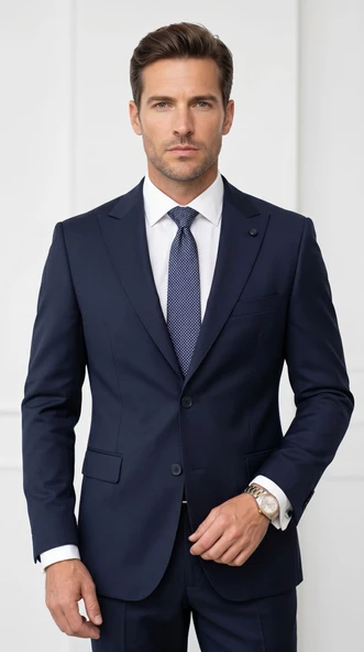 CK125 Erkek Blazer Ceket Twill Puntolu Kırlangıç Yaka 2 Düğmeli Çift Yırtmaçlı Slim Fit ürün görseli 1