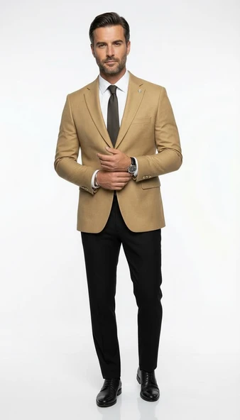 CK145 Erkek Slim Fit Klasik Ceket Dokulu Kumaş Modern Kesim ürün görseli 1