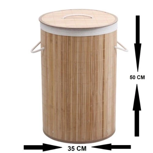 DecoHandy Yuvarlak Bambu Kirli Sepeti - Resim 4