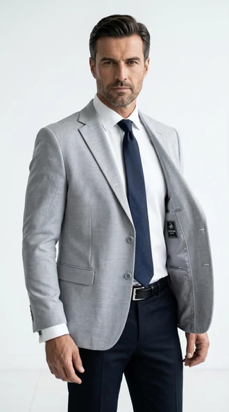 CK145 Erkek Slim Fit Klasik Ceket Dokulu Kumaş Modern Kesim ürün görseli 1