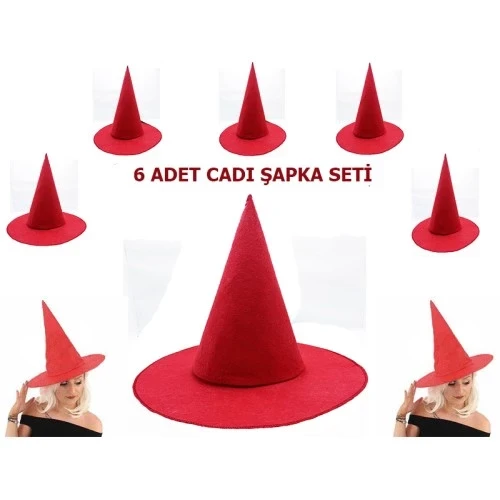 Kırmızı Keçe Cadı Şapkası Yetişkin-Çocuk Uyumlu ürün görseli 1