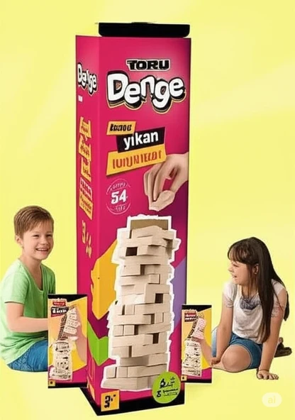 Büyük Boy Doğal Ahşap Denge Oyunu Kule Oyunu 54 Parça Ahşap Yapı Blokları Cenga ürün görseli 1
