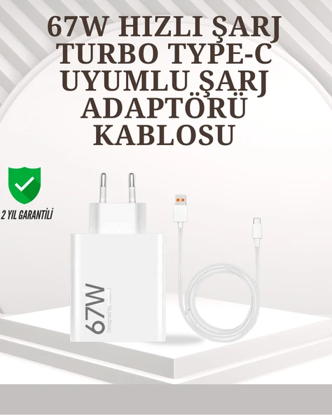 Type-C Uyumlu 67W Turbo Hızlı Şarj Aleti Akıllı Koruma Sistemli ürün görseli 1
