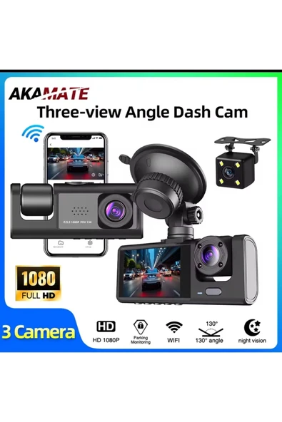 3 Kanal Araba DVR HD 1080P 3 Lensli Araç İçi KameraÜç Yönlü Kamera DVR Kaydedici Video ürün görseli 1