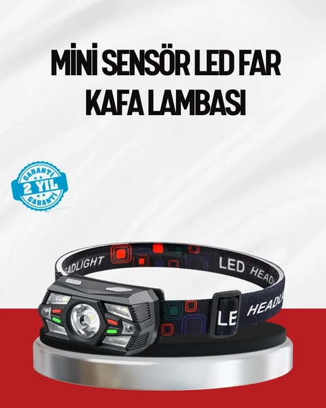 Sensörlü LED Kafa Lambası Kırmızı Beyaz Işık Ayarlanabilir ürün görseli 1