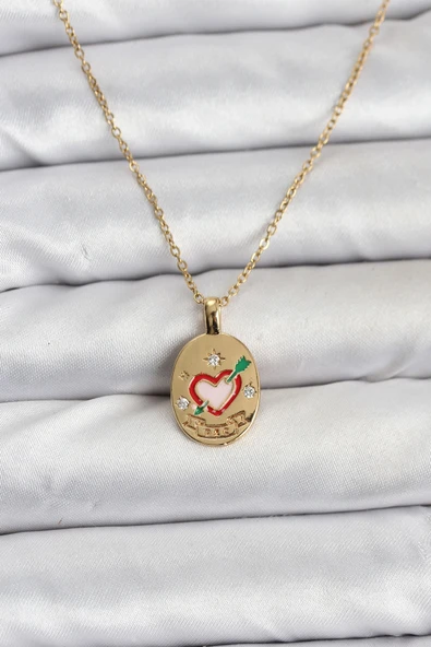 316L Çelik Zincir Gold Renk Kalp Figürlü Kadın Kolye ürün görseli 1