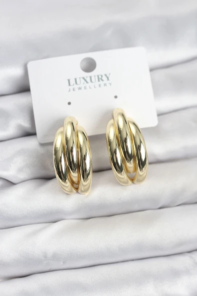 Gold Renk Pirinç Yarım Halka Model Kadın Küpe ürün görseli 1