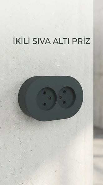 Antrasit Renkli İkili Topraklı Priz - Sıva Üstü Kullanım İçin Uygun ürün görseli 1