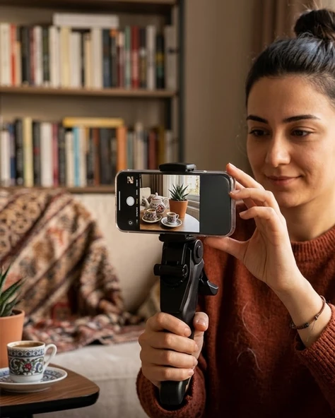 Masaüstü Telefon Tripodu Katlanabilir Telefon Tutucu Video Çekim Standı ürün görseli 1
