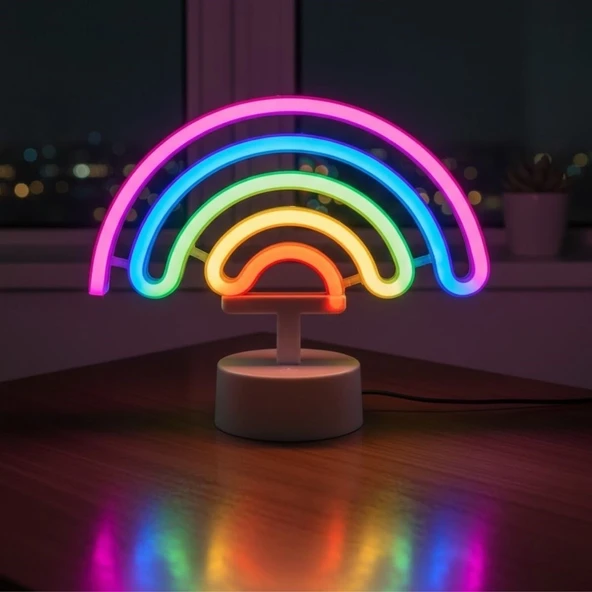 Plastik Gökkuşağı Neon LED Işık – Dekoratif Renkli Masaüstü ve Ambiyans Aydınlatması ürün görseli 1