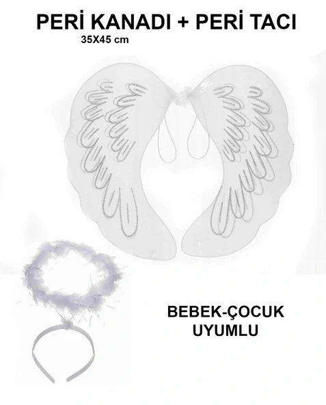 Beyaz Dantel Tüllü Peri Kanadı ve Peri Tacı Seti 45x40 cm ürün görseli 1