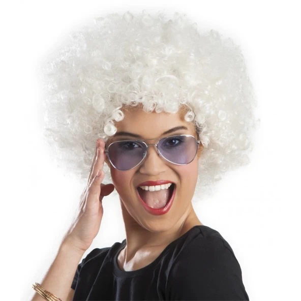 Beyaz Renk Kıvırcık Afro Bonus Peruk ürün görseli 1