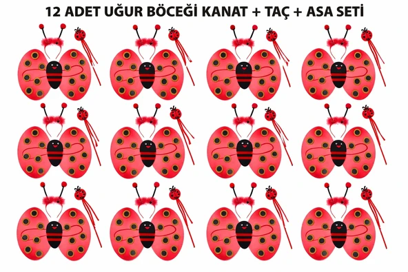 Uğur Böceği Kostüm Seti - Kanat Taç Asa 3 Parça 12 Adet ürün görseli 1