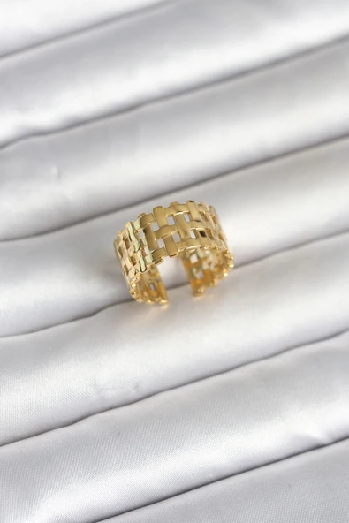 316L Çelik Gold Renk Hasır Model Kadın Yüzük ürün görseli 1