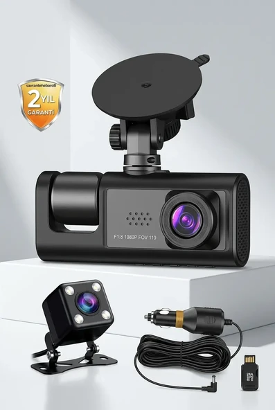 3 Kameralı Araç Kamerası Geri Görüş Kameralı Park Destekli Dashcam ürün görseli 1