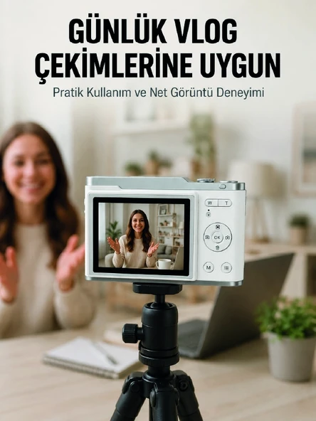 Beyaz 4K Dijital Kamera 2.4 İnç HD Ekran ve LED Flaşlı ürün görseli 1
