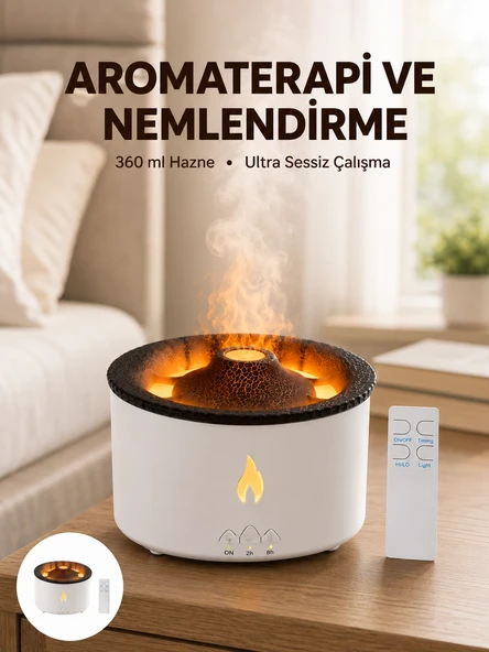 Alev Efektli Aromaterapi Difüzörü – 360 ml Su Hazneli, Sessiz ve Zaman Ayarlı Yeni Nesil ürün görseli 1