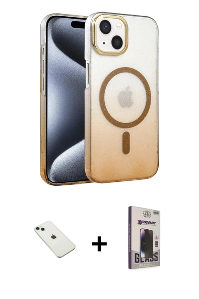 MARSİLYAN™- iPhone 14 Kılıf Ahenk Doku Özel Seri - Siyah Bilvis Hayalet Cam Ekran Koruyucu + Diamond Kamera Lens - YL ürün görseli 1