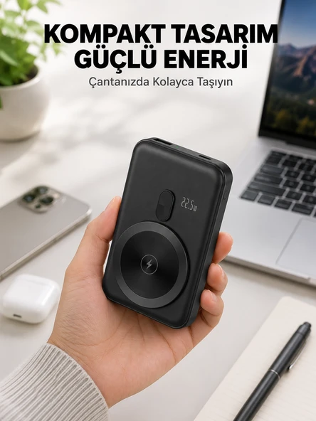 Manyetik Kablosuz Powerbank 22.5W Hızlı Şarj LCD Göstergeli Yeni Nesil ürün görseli 1