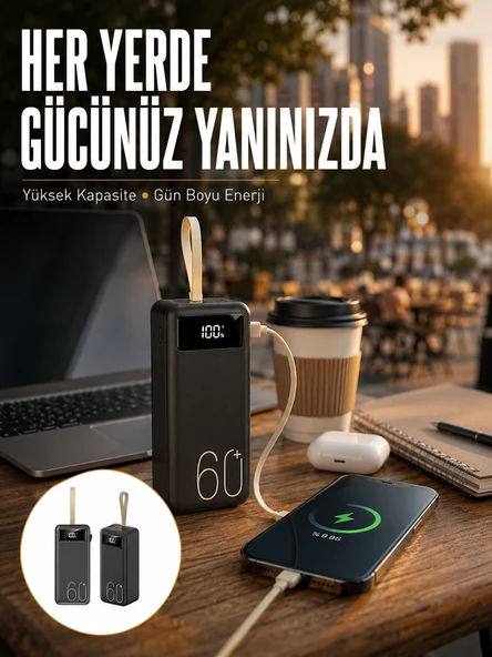 Powerbank 60.000 Mah Taşınabilir Şarj Hızlı El Fenerli Dijital Göstergeli Yeni Nesil ürün görseli 1