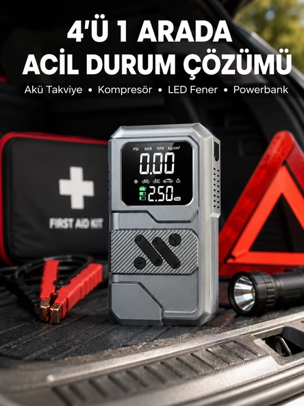 Araçlar İçin Akü Takviye Lastik Şişirme ve Powerbank Cihazı ürün görseli 1