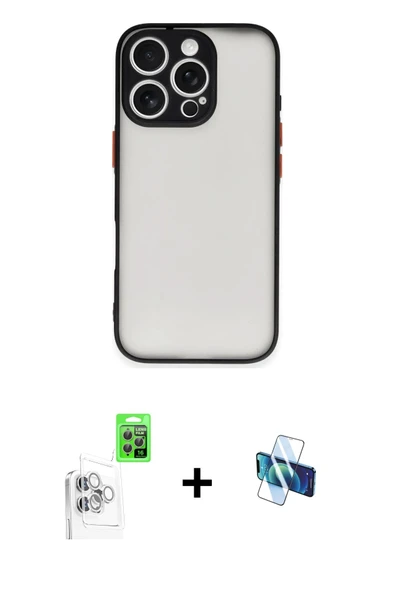 MARSİLYAN™- iPhone 16 Pro Kılıf Ahenk Çizgi Serisi - Siyah 3D Antistatik Seramik Nano Ekran Koruyucu + Raze Metal Kamera ürün görseli 1