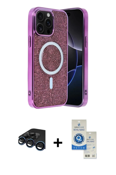 MARSİLYAN™- iPhone 15 Pro Kılıf Eksen Çizgi - Şeffaf Royal Nano Ekran Koruyucu + Raze Metal Kamera Lens - LT ürün görseli 1