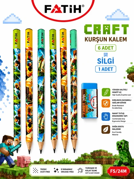 Fatih Mini Craft B Kurşun Kalem Seti 6 Mini Craft Kurşun Kalem 1 Mini Craft Silgi Okul Kırtasiye Seti ürün görseli 1
