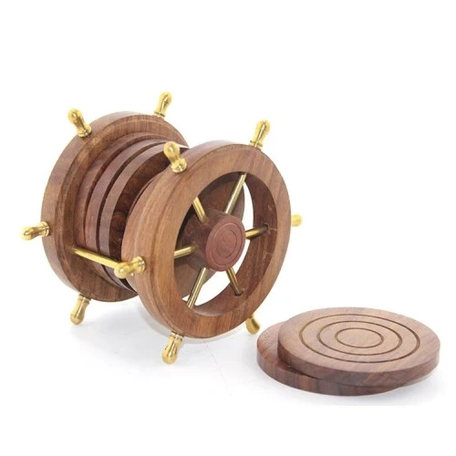 Pirinç Dümenli Ahşap Bardak Altı ürün görseli 1
