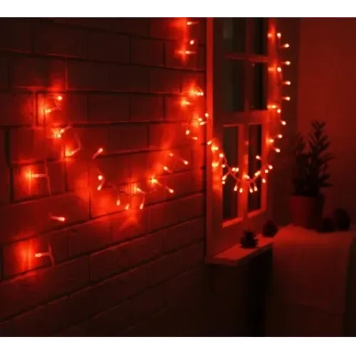 10m 100 Led Damla Uçlu Kırmızı Işık Şeffaf Kablo ürün görseli 1