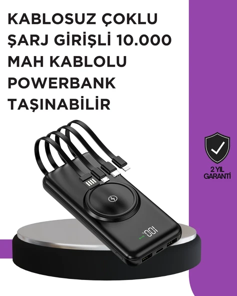 Çoklu Cihaz Uyumu ile Kablolu ve Kablosuz Şarj – Pratik Powerbank ürün görseli 1
