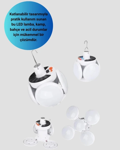 Güneş Enerjili Katlanabilir 5 Kanatlı Solar Bahçe Lambası - Resim 2