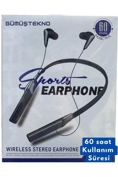 60 Saat Şarjlı Boyuna Takılan Kablosuz Bluetooth Kulaklık Sporcu Ios Android Uyumlu Bulututlu ürün görseli 1