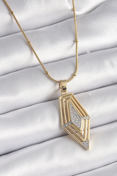 316L Çelik Gold Renk Zirkon Taşlı Vintage Model Kadın Kolye ürün görseli 1