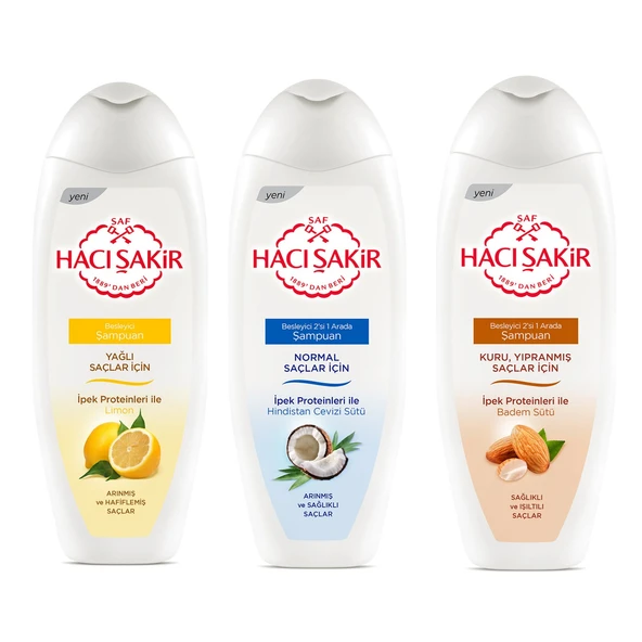 Hacı Şakir Şampuan 500 ml 3 lü Karma Set / Limon - Hindistan Cevizi - Badem ürün görseli 1