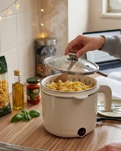 Elektrikli Mini Tencere 1 Litre Çorba Pilav Makarna Pişirici Çok Fonksiyonlu ürün görseli 1