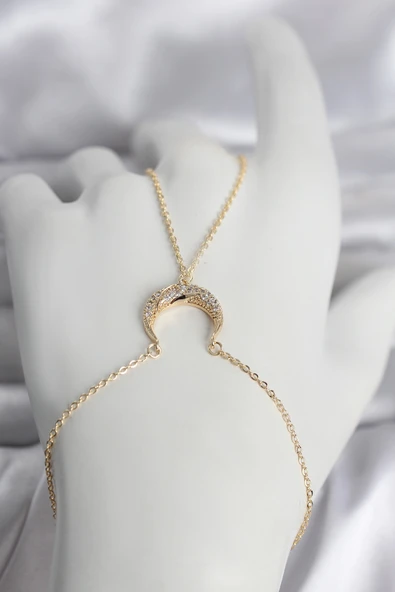 Pirinç Gold Renk Hilal Model Zirkon Taşlı Kadın Şahmeran ürün görseli 1