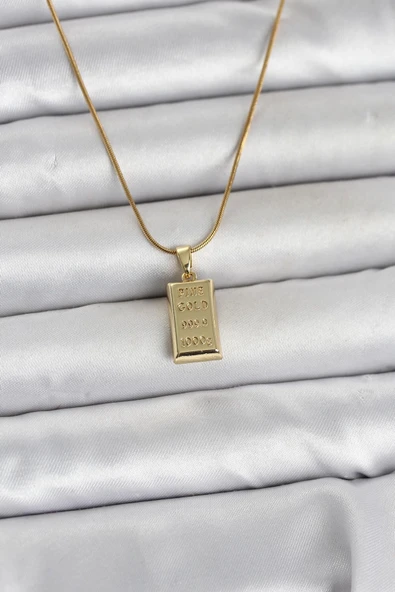 316L Çelik Zincir Gold Renk Külçe Altın Model Kadın Kolye ürün görseli 1