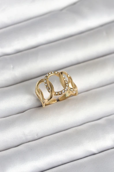 316L Çelik Gold Renk Samanyolu Model Kadın Yüzük ürün görseli 1