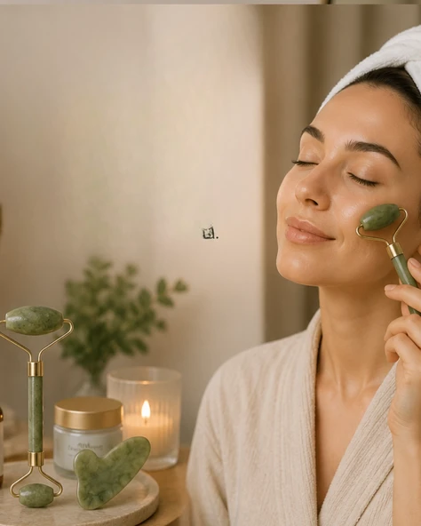 Doğal Jade Stone Yüz Masaj Seti Cilt Bakım ve Rahatlatıcı Bakım ürün görseli 1