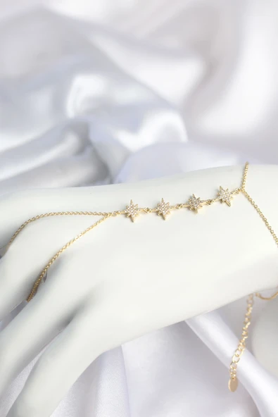 Gold Renk Zirkon Taşlı Sıralı Kutup Yıldızı Model Şahmeran ürün görseli 1