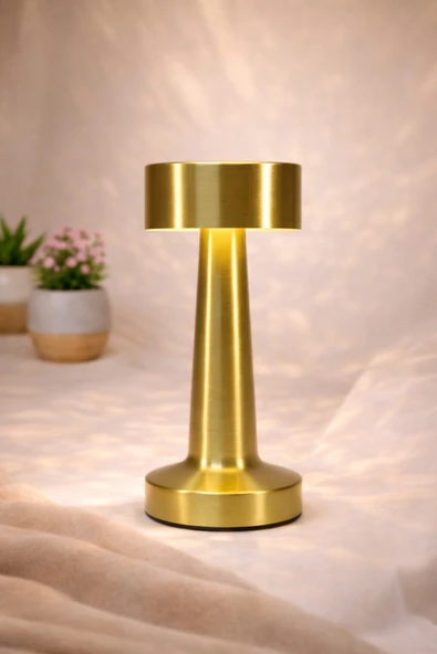 Gold Metal Dokunmatik Şarjlı Masa Lambası 3 Işık Parlaklık Ayarlı Gece Abajuru LED ürün görseli 1