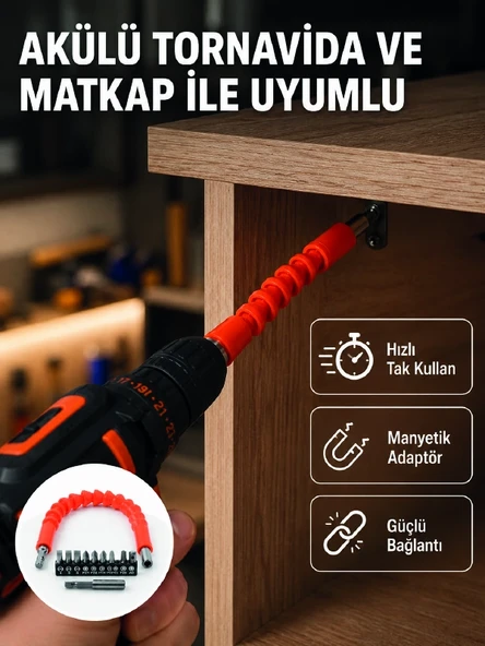Esnek Bits Uç Seti 12 Parça Manyetik Adaptörlü Matkap Tornavida Aksesuarı ürün görseli 1