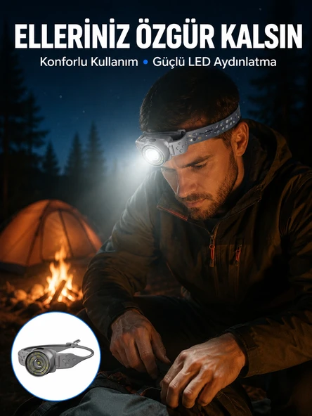 LED Kafa Feneri Ayarlanabilir Baş Bantlı Güçlü Aydınlatma Lambası ürün görseli 1