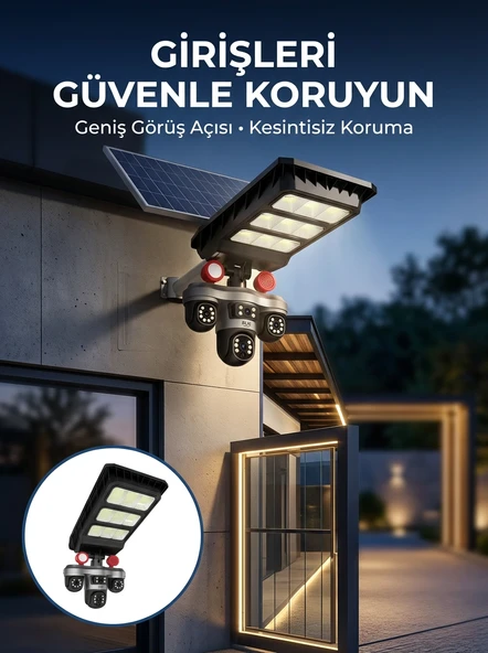 Akıllı Solar Güvenlik Kamerası 3 Lens Hareket Takip Özellikli Dış Ortam Kamera ürün görseli 1