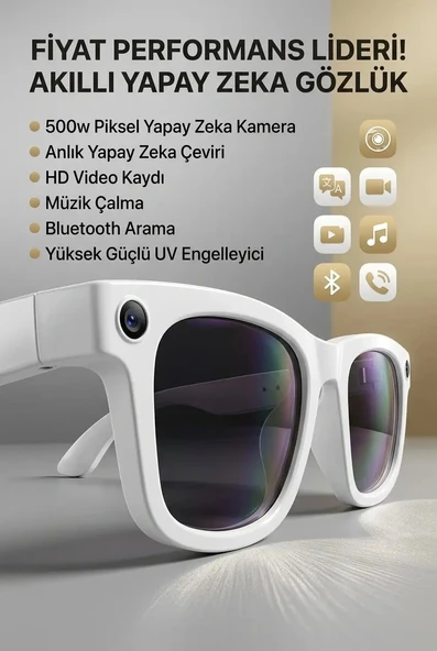 Beyaz Kameralı Bluetooth Akıllı Gözlük Fotoğraf Video ve Ses Kayıt Özellikli ürün görseli 1