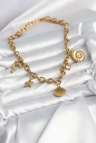 316L Çelik Deniz Konspet Charmlı Model Kadın Kolye - Resim 2